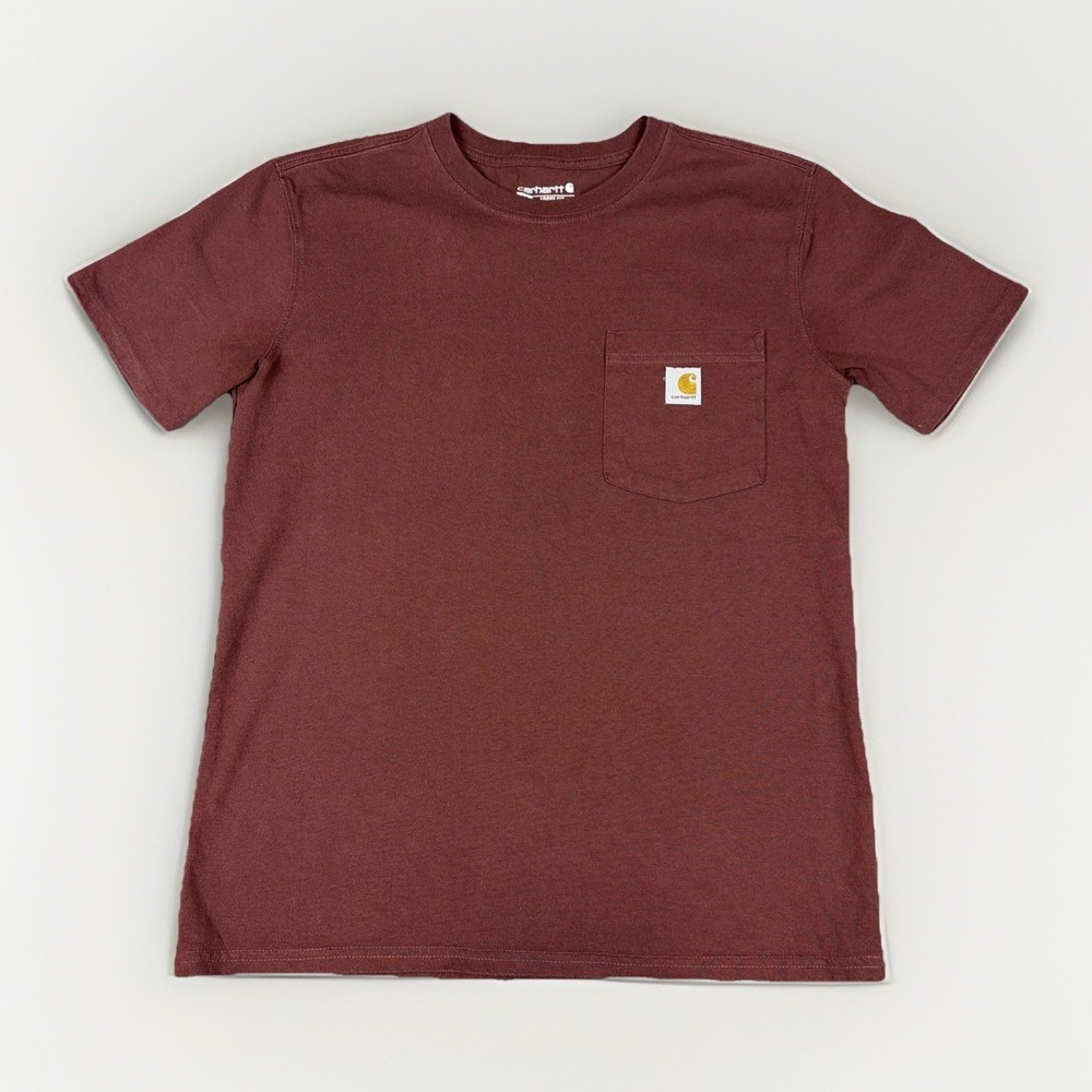Carhartt Pocket T-Shirt Womens XS Maroon Burgundy Loose Fit Short Sleeve Tee